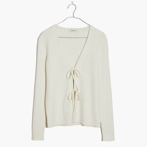 Madewell Top Tie-Front Bellemoor Ribbed Cardigan Sweater Lighthouse Cream Sz L